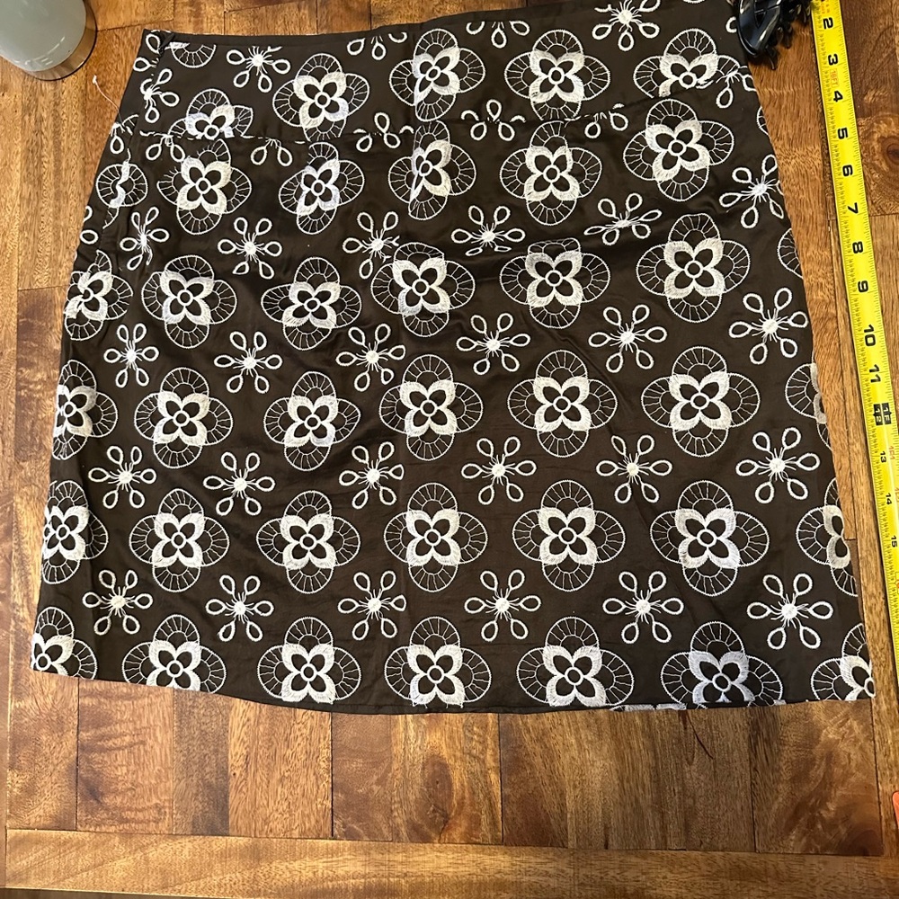 LOFT Brown Skirt with White Floral Eyelet Pattern